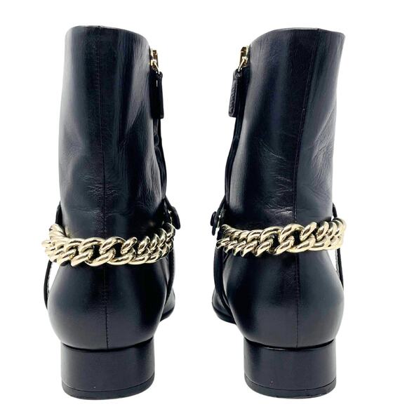 Gucci Boots GG Logo Monogram Western Chain Black Leather Ankle Booties Shoes 39 - Picture 6 of 13